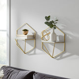 Hexagon Wall Shelves, Gold/White