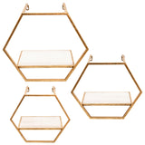 Hexagon Wall Shelves, Gold, Set of 3