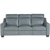 Higgins Leather Power Motion Sofa, Blue Gray-Furniture - Sofas-High Fashion Home