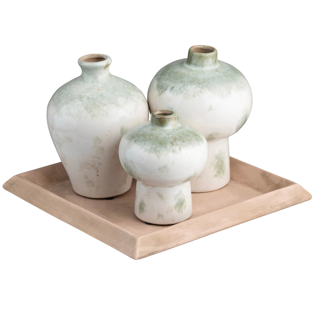 Ivy Vases & Tray, Distressed White, Set of 3-Accessories-High Fashion Home