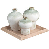 Ivy Vases & Tray, Distressed White, Set of 3-Accessories-High Fashion Home