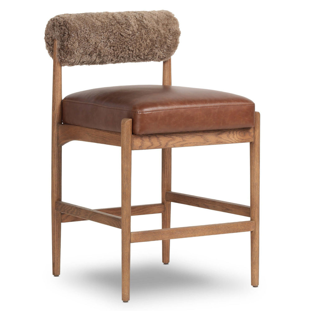 Jazelle Leather Bar & Counter Stool, Taupe Shearling/Havana Brown by Four Hands-Furniture - Dining-High Fashion Home