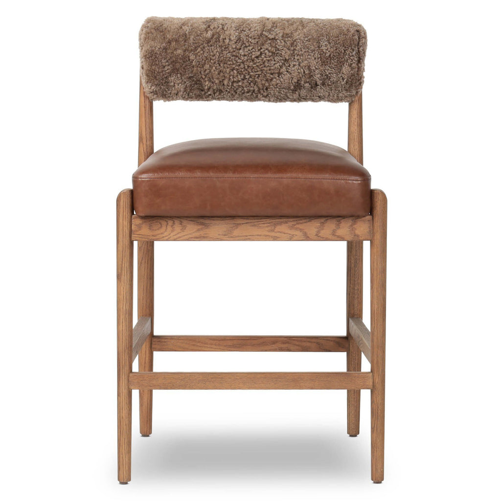 Jazelle Leather Bar & Counter Stool, Taupe Shearling/Havana Brown by F ...