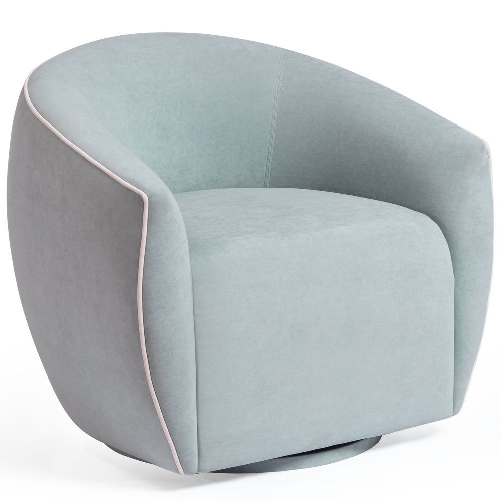Jordan Contrast Piping Swivel Chair, Baby Blue/Cream