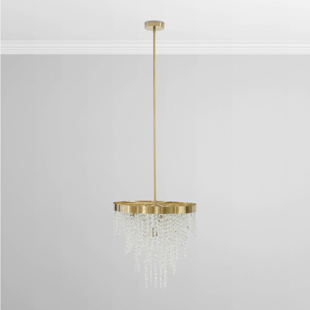 Juniper Chandelier, Clear/Brass-Lighting-High Fashion Home