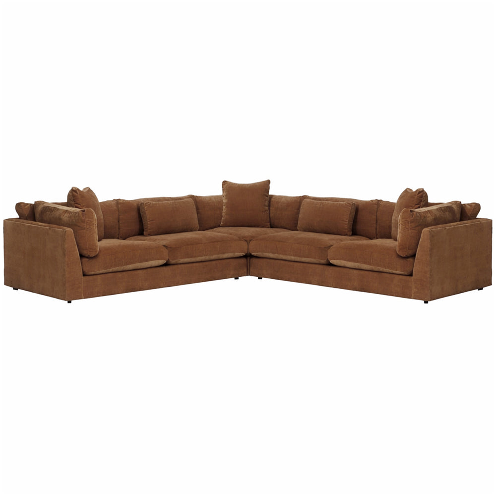 Kellen Sectional Athens by McCreary: large L-shaped brown fabric sofa with plush cushions.