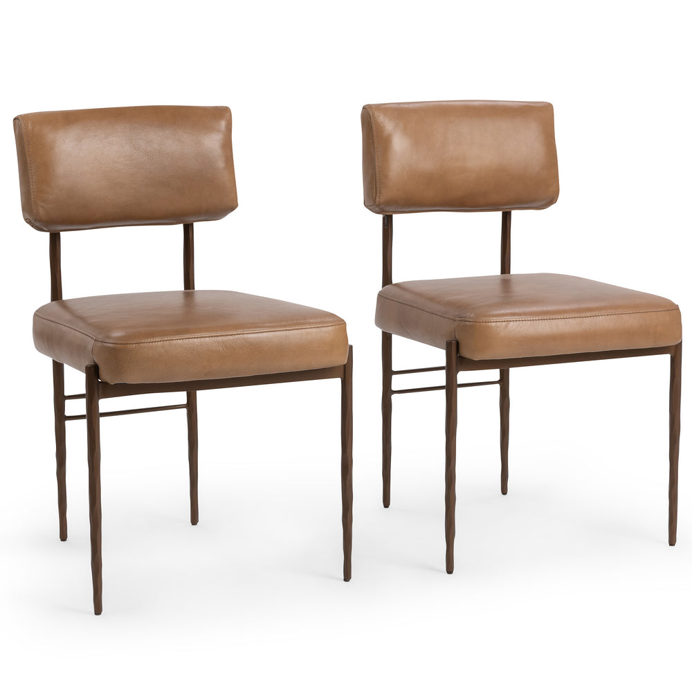 Kester Leather Dining Chair Set of 2, Tan-Furniture - Dining-High Fashion Home