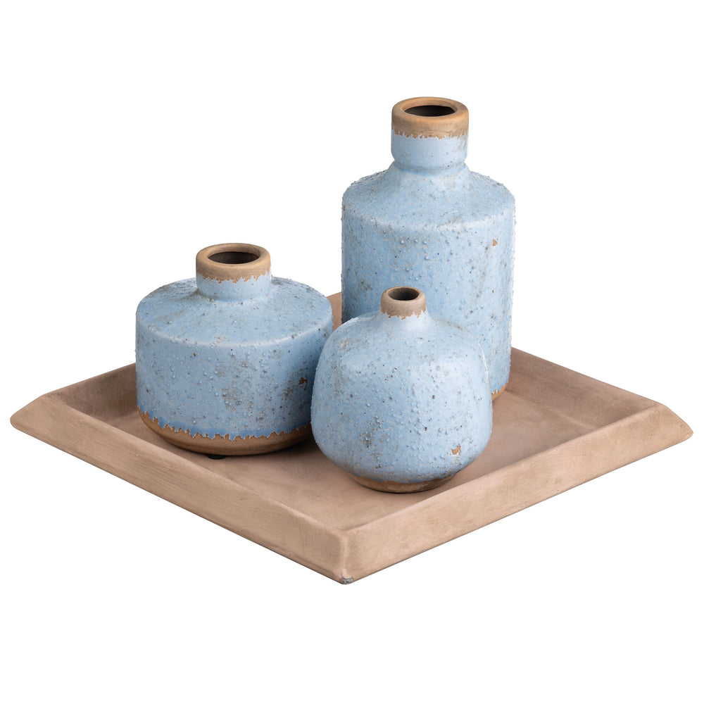 Kitt Vases & Tray, Blue-Accessories-High Fashion Home