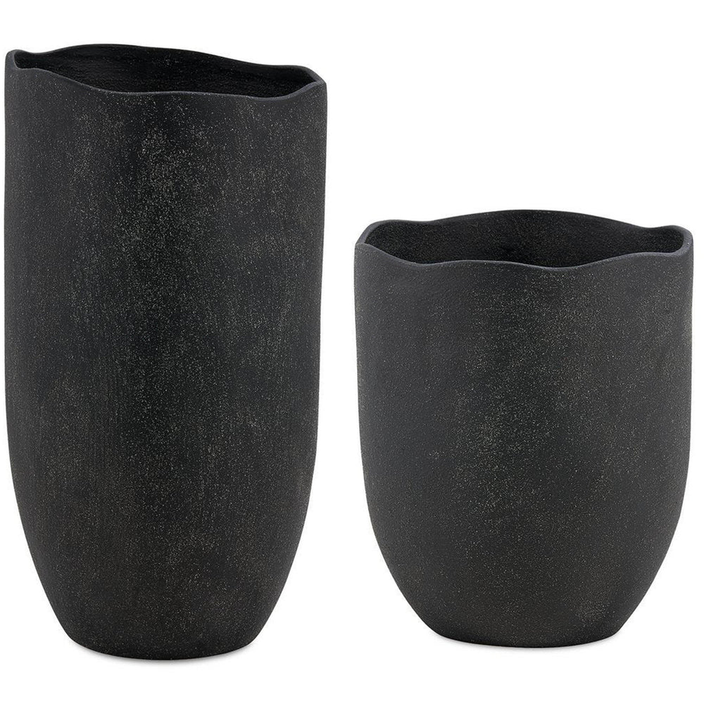 Komorebi Outdoor Vases, Set of 2, Matte Black-Accessories-High Fashion Home
