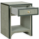 Kora 1-Drawer Nightstand, Green Stripes-Furniture - Bedroom-High Fashion Home