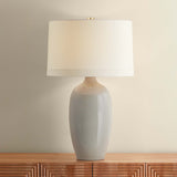 Box Elder Table Lamp, Aged Brass/Ceramic Taupe Velvet