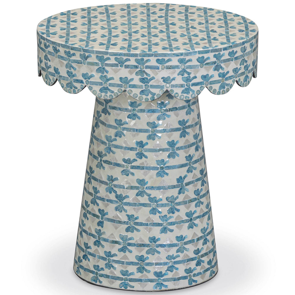Lady Blue Ribbon Round Side Table, Blue-Furniture - Accent Tables-High Fashion Home