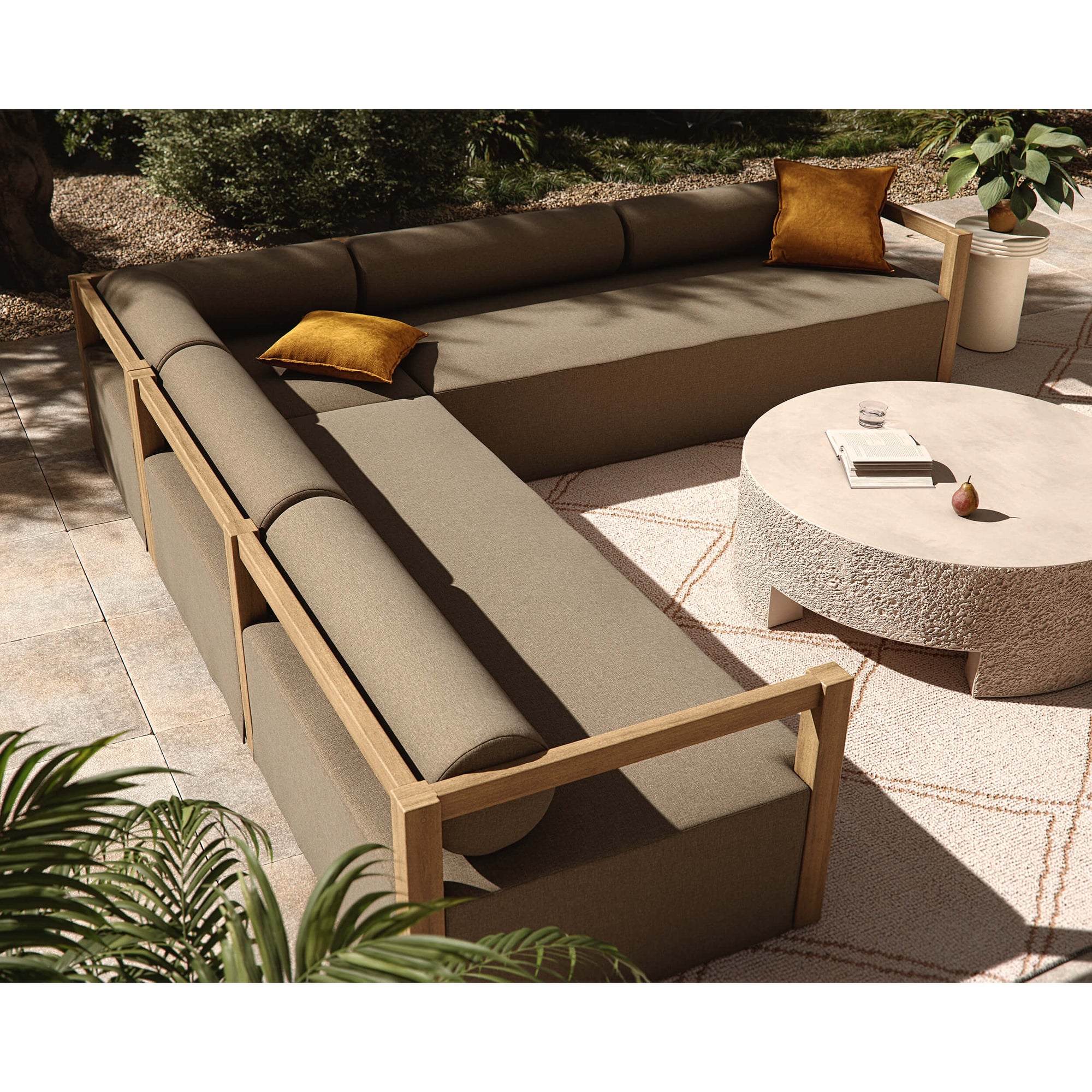 Laskin 3 Piece Outdoor Sectional, Alessi Fawn/Washed Brown by Four Han ...