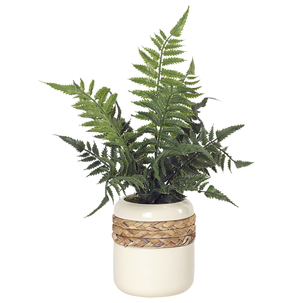 Leather Fern in Ceramic Planter, Cream-Accessories-High Fashion Home