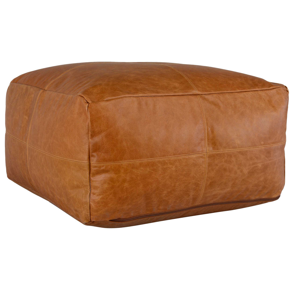Leather Pouf, Chestnut-Furniture - Chairs-High Fashion Home