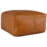 Leather Pouf, Chestnut-Furniture - Chairs-High Fashion Home