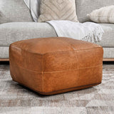 Leather Pouf, Chestnut-Furniture - Chairs-High Fashion Home