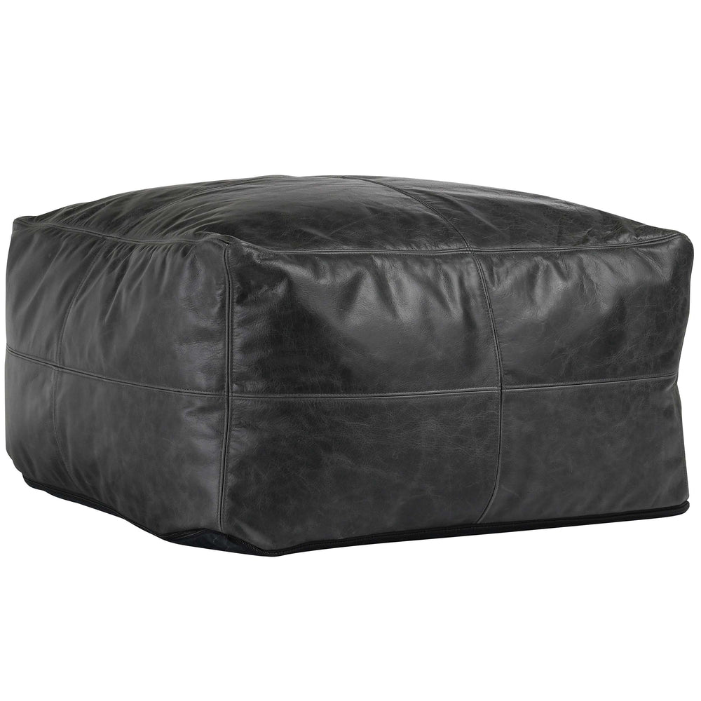 Leather Pouf, Onyx-Furniture - Chairs-High Fashion Home