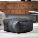 Leather Pouf, Onyx-Furniture - Chairs-High Fashion Home