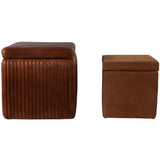 Leather and Suede Ottomans, Brown, Set of 2
