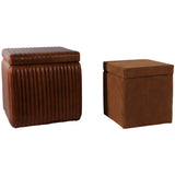 Leather and Suede Ottomans, Brown, Set of 2