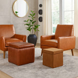 Leather and Suede Ottomans, Brown, Set of 2