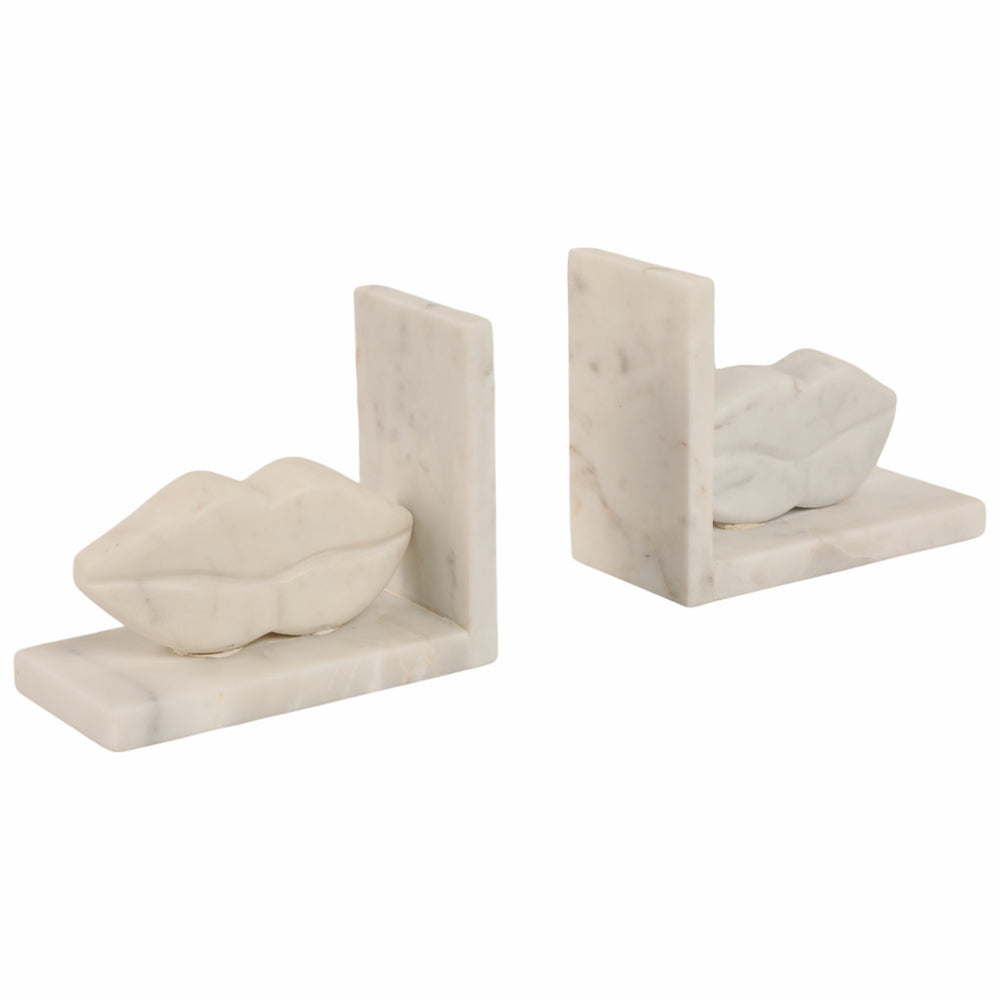 Lips Bookends, White Marble-Accessories-High Fashion Home