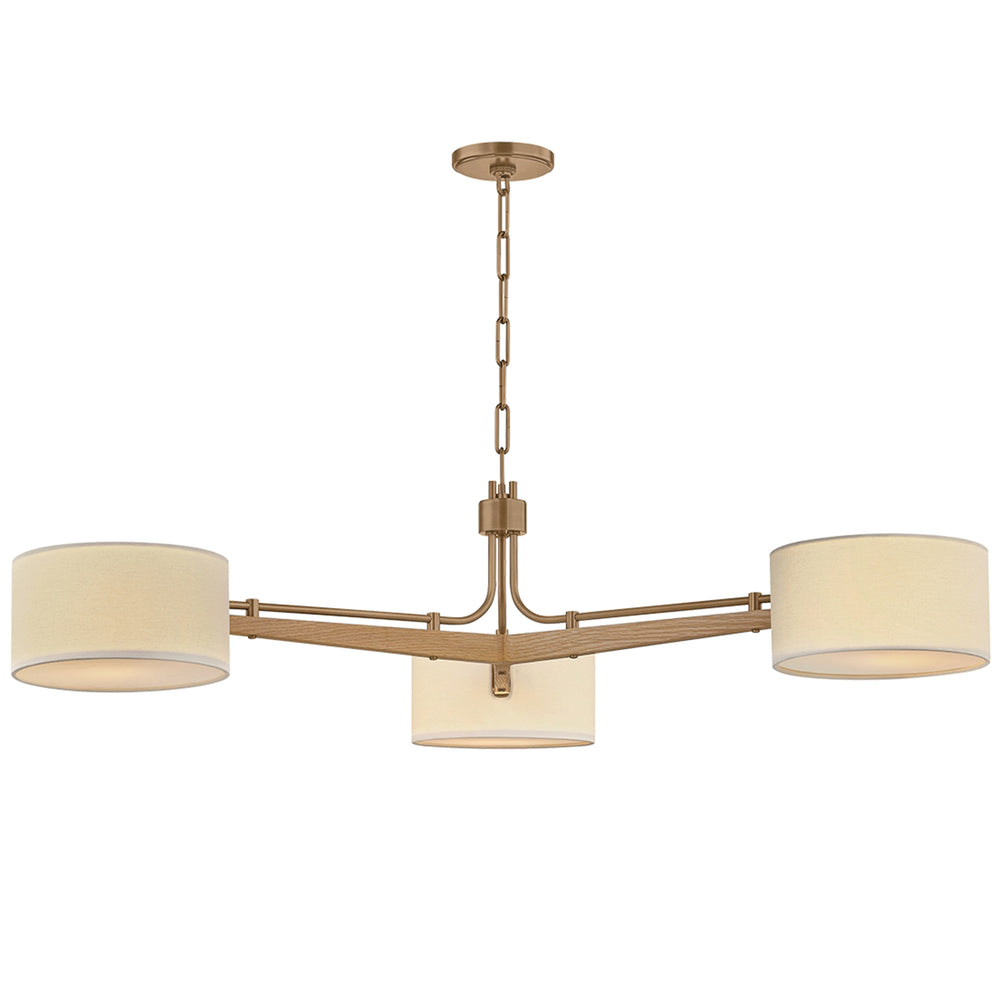 Mailo 3 Light Chandelier, Patina Brass/White Oak