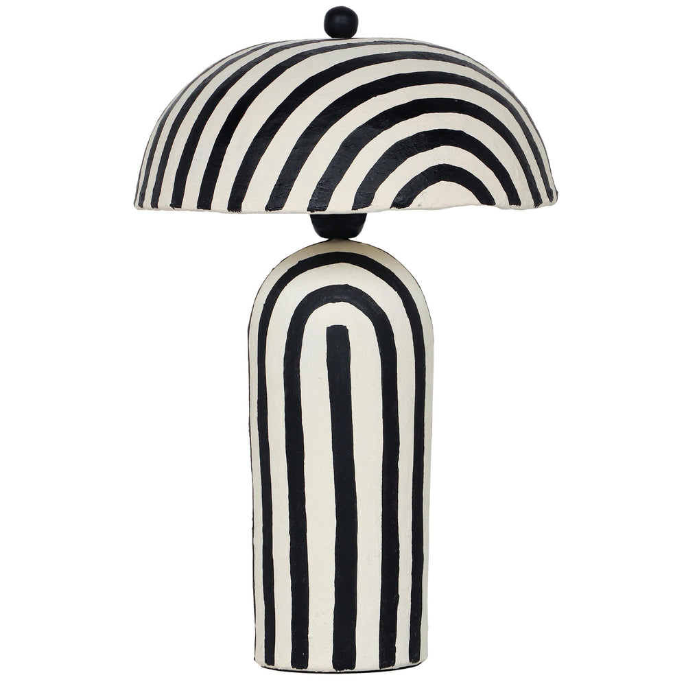 Maiori Striped Papier Mache Table Lamp, Black/Off-White-Lighting-High Fashion Home