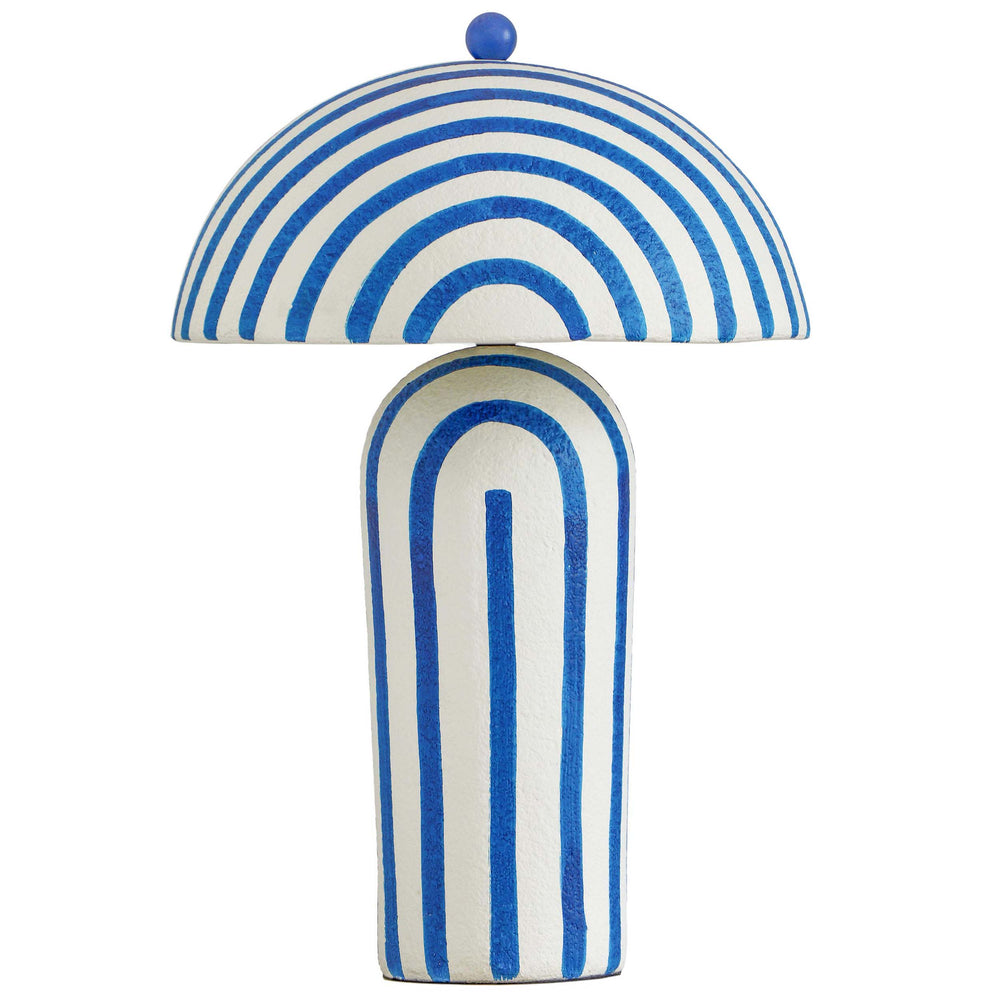 Maiori Striped Papier Mache Table Lamp, Blue/Off-White-Lighting-High Fashion Home