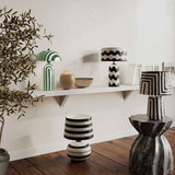 Maiori Striped Papier Mache Table Lamp, Green/Off-White-Lighting-High Fashion Home