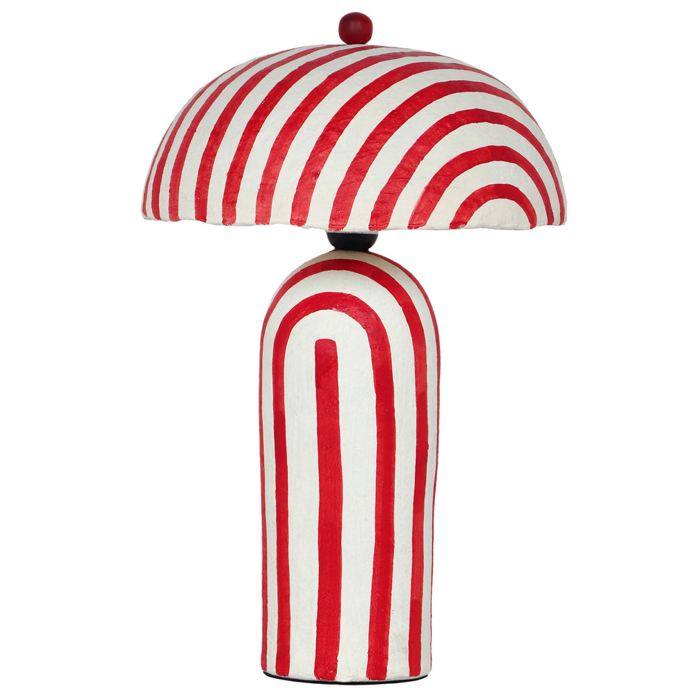 Maiori Striped Papier Mache Table Lamp, Red/Off-White-Lighting-High Fashion Home