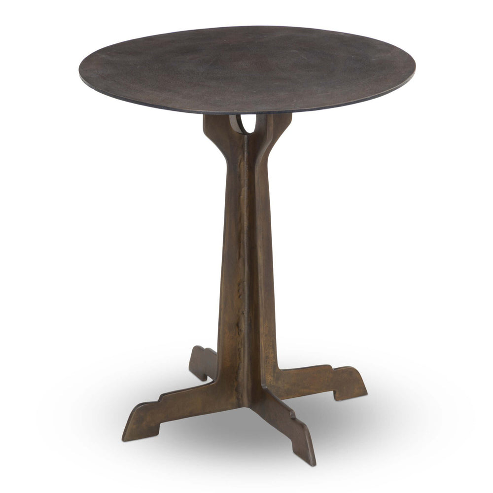 Malloy Outdoor Round End Table, Antiqued Brass by Four Hands-Furniture - Accent Tables-High Fashion Home