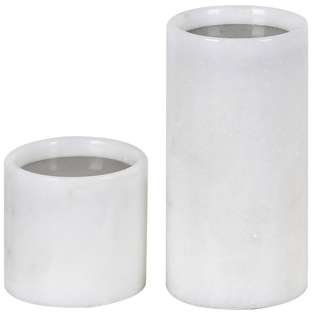 Marble Candleholder, White, Set of 2-Accessories-High Fashion Home