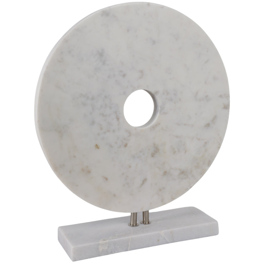 Marble Disc on Stand, White-Accessories-High Fashion Home