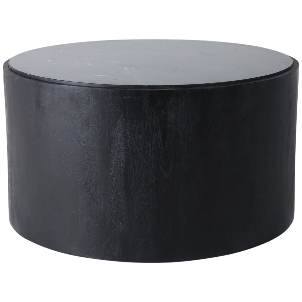 Marble Inlay Round Coffee Table, Black-Furniture - Accent Tables-High Fashion Home