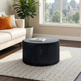 Marble Inlay Round Coffee Table, Black-Furniture - Accent Tables-High Fashion Home