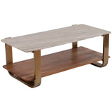 Marble Top Rectangular Coffee Table, Beige-Furniture - Accent Tables-High Fashion Home