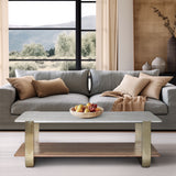 Marble Top Rectangular Coffee Table, Beige-Furniture - Accent Tables-High Fashion Home