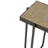 Marble and Forged Metal Accent Table, Beige-Furniture - Accent Tables-High Fashion Home