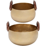 Metal Bowls w/Hammered Handles, Gold-Accessories-High Fashion Home