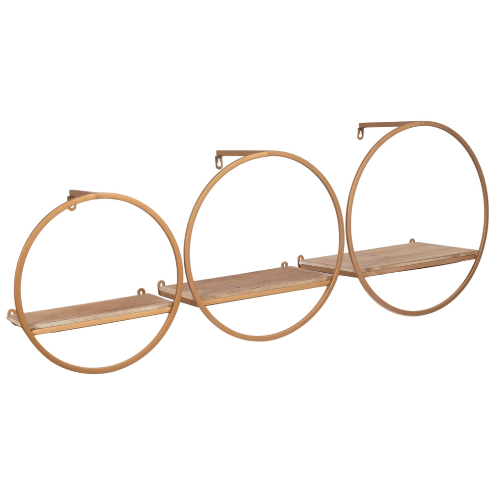 Metal and Wood Wall Shelves, Bronze, Set of 3