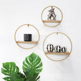 Metal and Wood Wall Shelves, Bronze, Set of 3