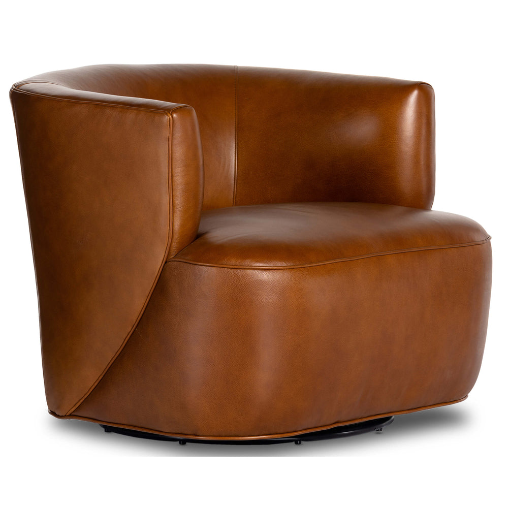 Mila Leather Swivel Chair, Riviera Cognac-Furniture - Chairs-High Fashion Home