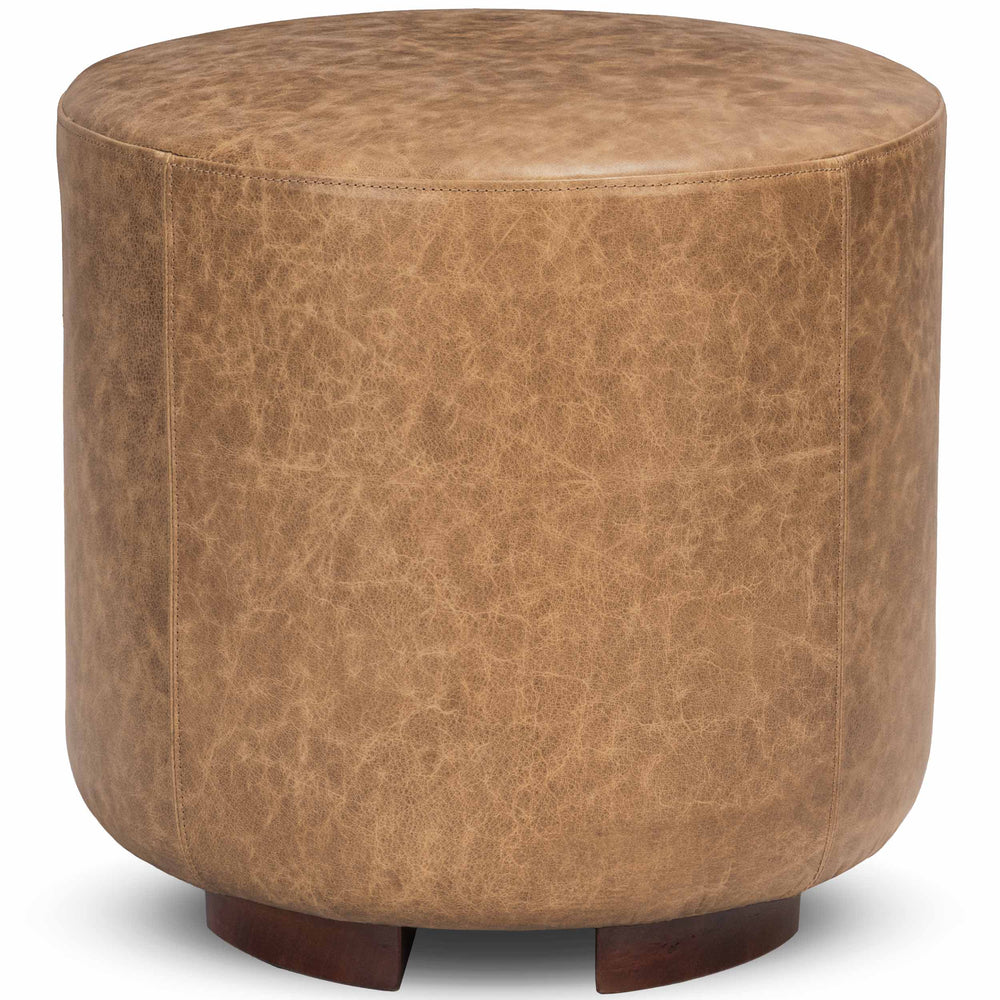 Millo Leather Round Ottoman, Sedona Brown-Furniture - Chairs-High Fashion Home