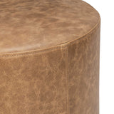 Millo Leather Round Ottoman, Sedona Brown-Furniture - Chairs-High Fashion Home