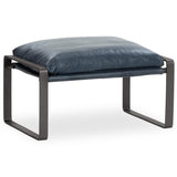 Morgan Leather Ottoman, Ocean Blue-Furniture - Chairs-High Fashion Home