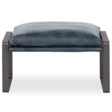 Morgan Leather Ottoman, Ocean Blue-Furniture - Chairs-High Fashion Home