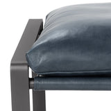 Morgan Leather Ottoman, Ocean Blue-Furniture - Chairs-High Fashion Home