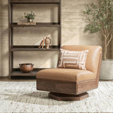 Myla Leather Swivel Accent Chair, Tan-Furniture - Chairs-High Fashion Home